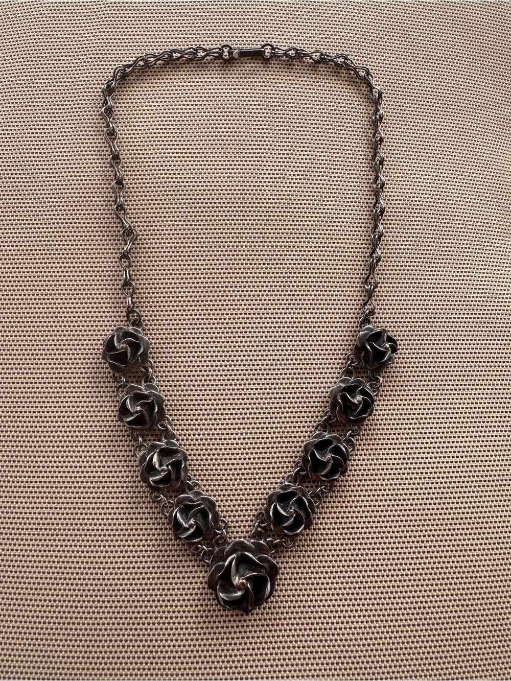 Vintage Mexico 925 Sterling Silver Rose Flower Necklace Taxco Style 42g
